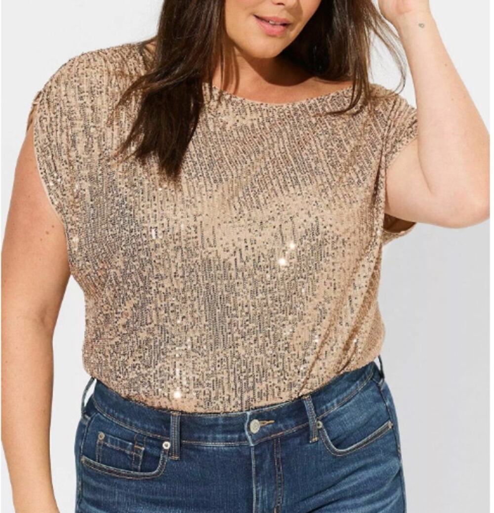Torrid Womens Gold Sequin Off Shoulder Top Plus Size 3X Holiday Glam Going Out